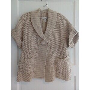 Dressbarn chunky knit woolblend cardigan sweater MPetite big button boho retro